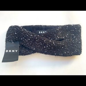 (NWT) Women's DKNY Black Metallic Fleece Lined Twist Headband Ear Warmer OSFA